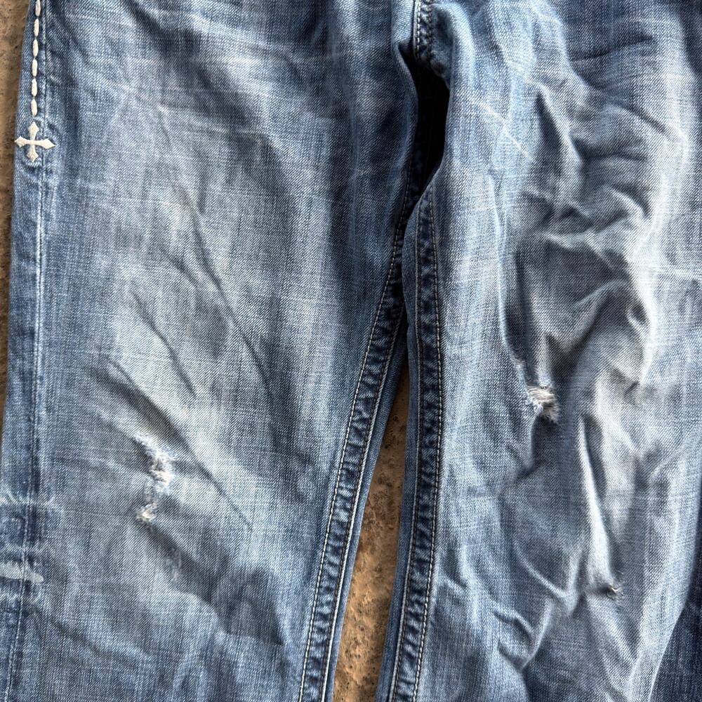 VINTAGE AFFLICTION BUCKLE COOPER BOOTCUT Y2K 00S JEANS LIGHTWASH 34X30 HONEYCOMB - Picture 8 of 8
